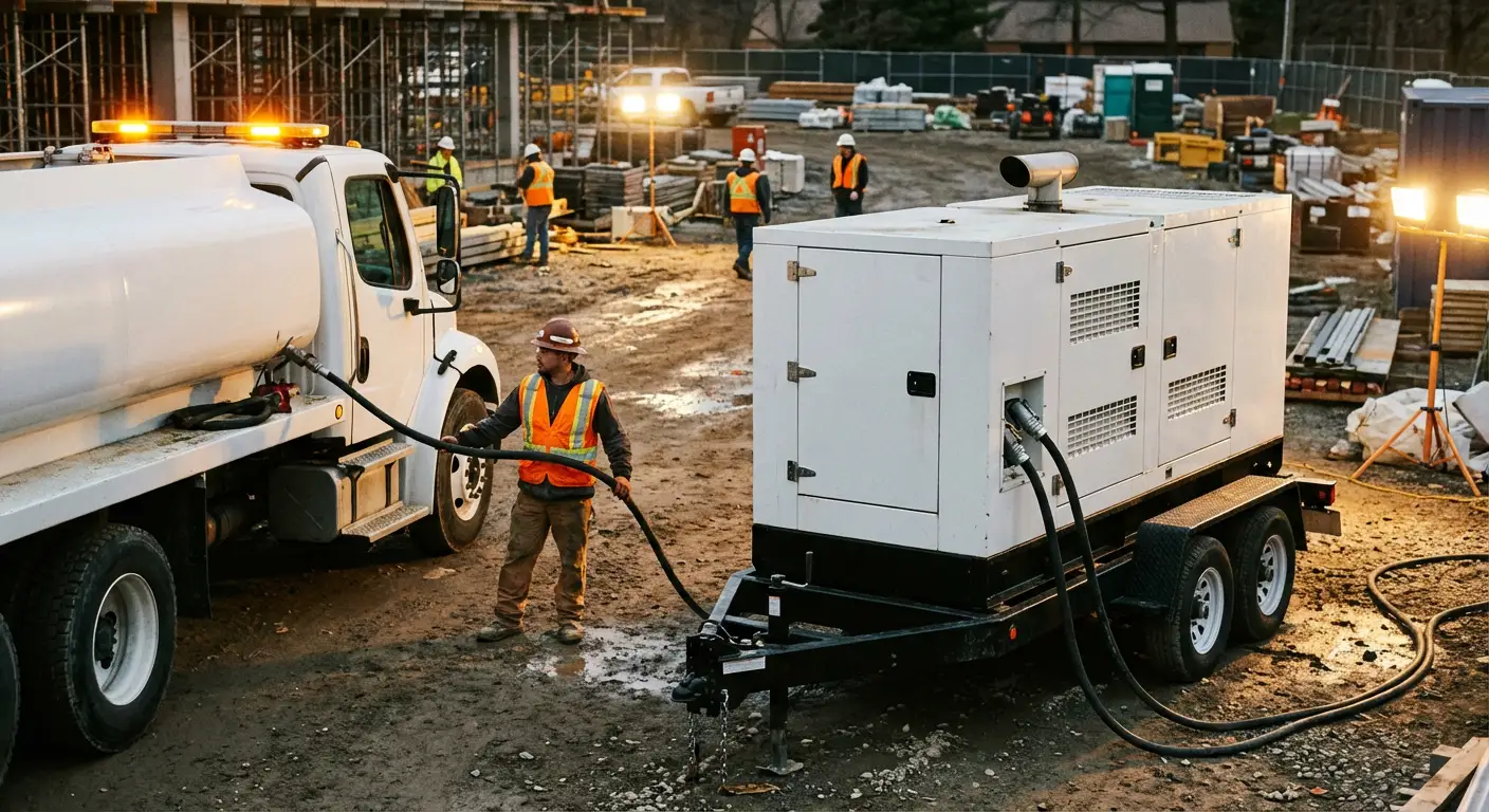 Mobile diesel fueling truck servicing a commercial generator in Tamarac, FL
